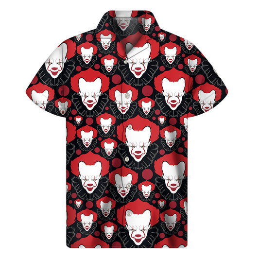 Halloween Scary Clown Pattern Print Men's Short Sleeve Shirt