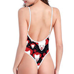 Halloween Scary Clown Pattern Print One Piece High Cut Swimsuit