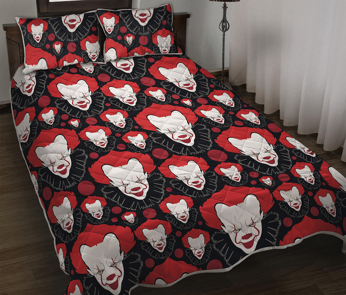 Halloween Scary Clown Pattern Print Quilt Bed Set