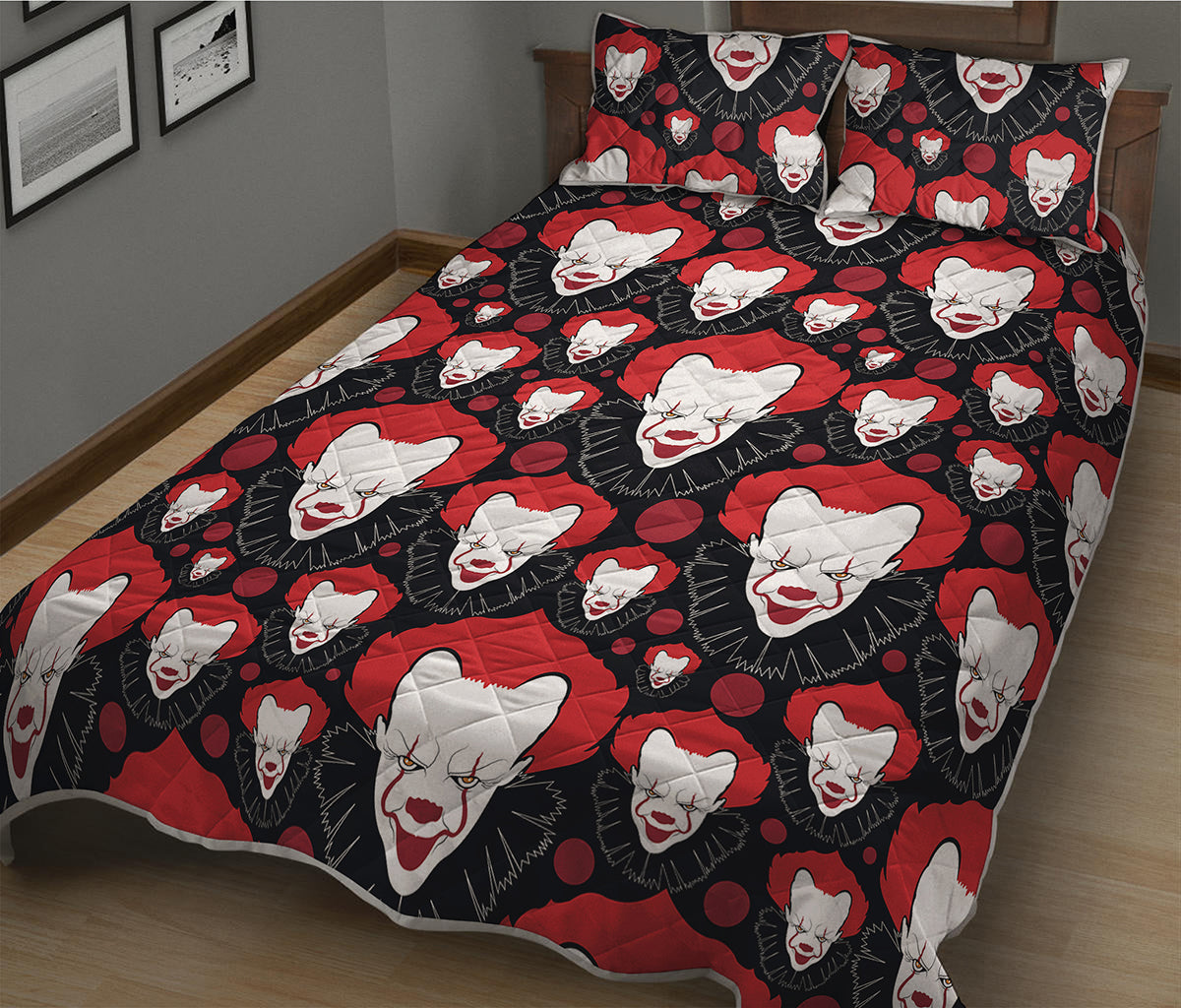 Halloween Scary Clown Pattern Print Quilt Bed Set