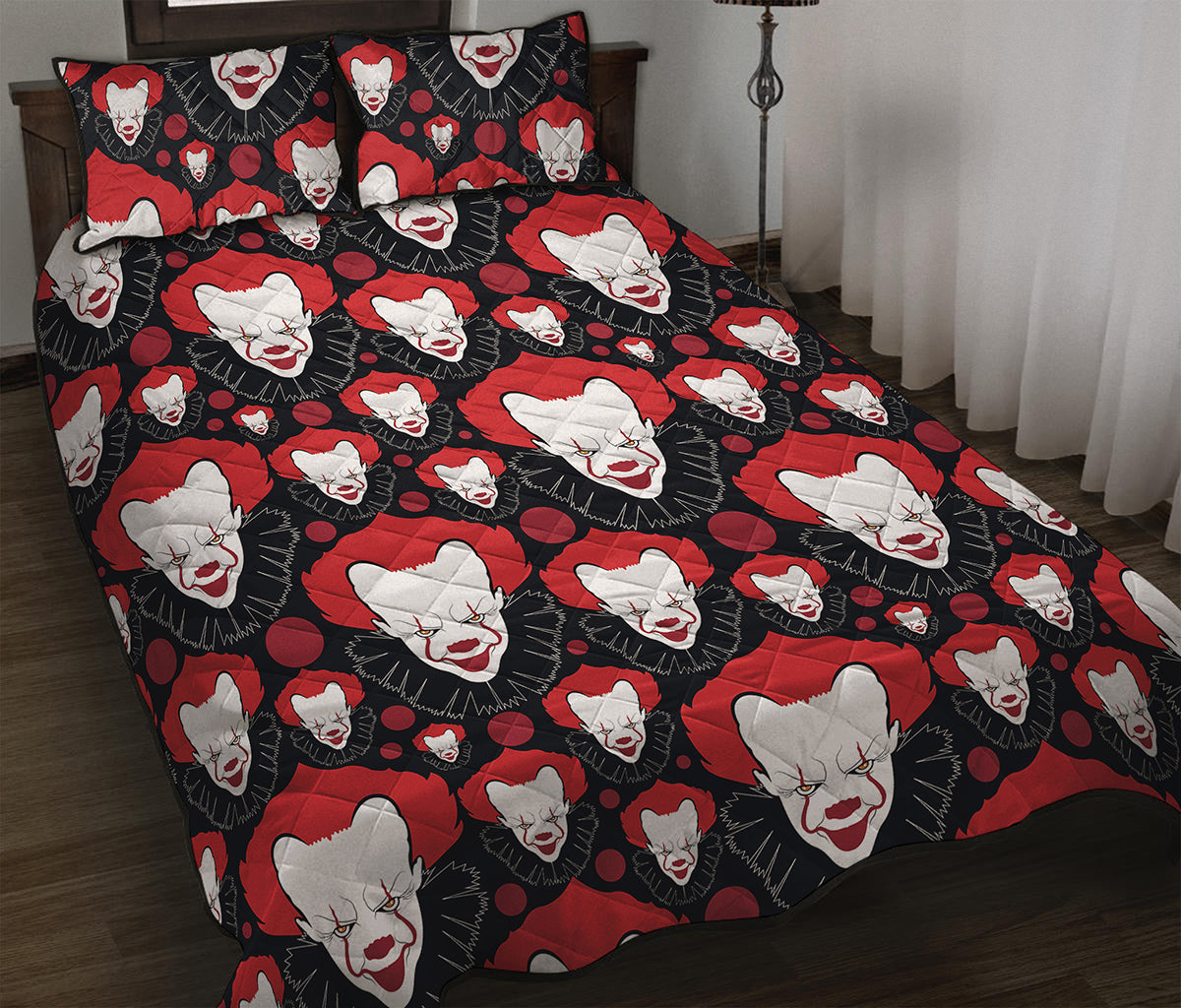 Halloween Scary Clown Pattern Print Quilt Bed Set