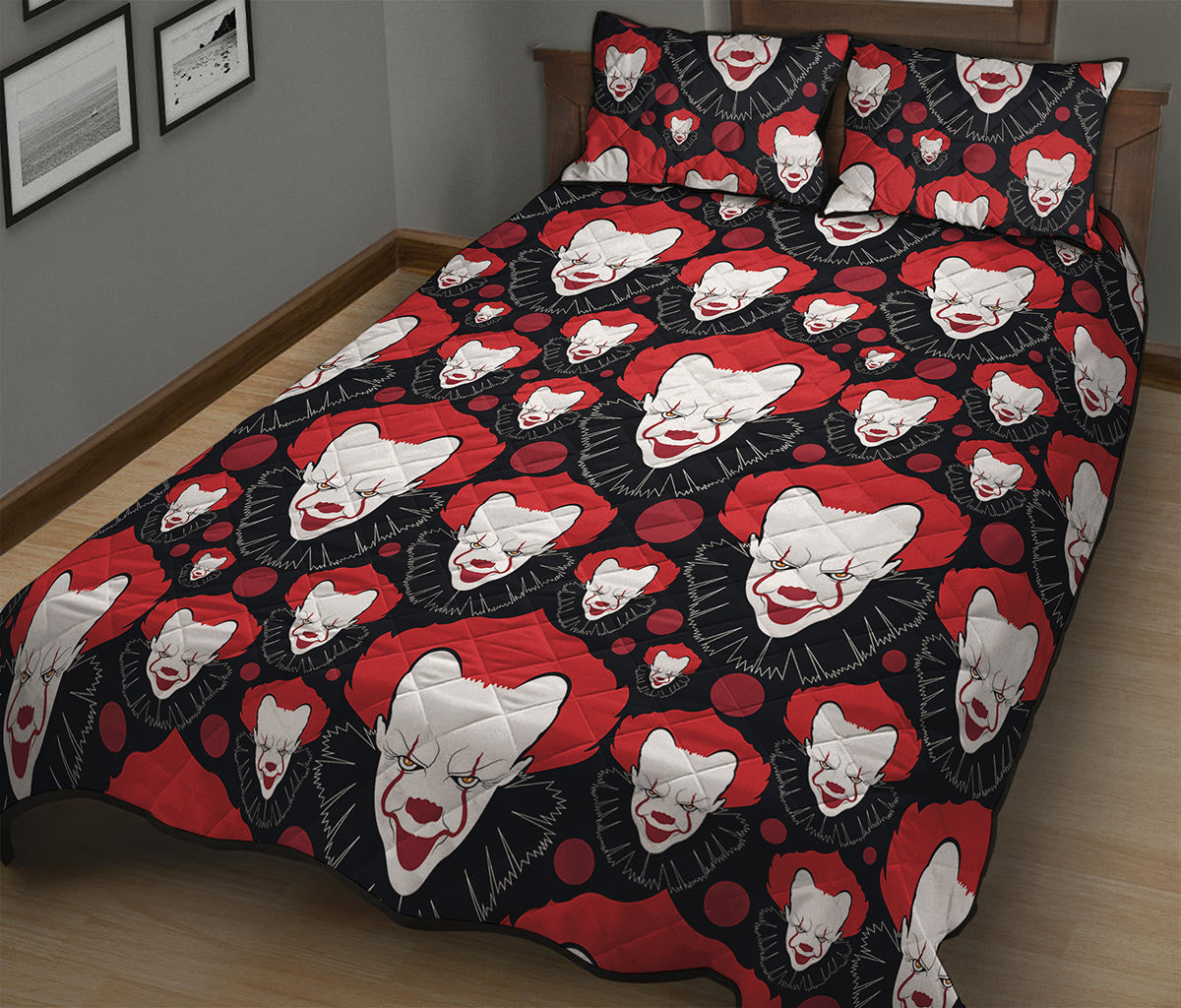 Halloween Scary Clown Pattern Print Quilt Bed Set