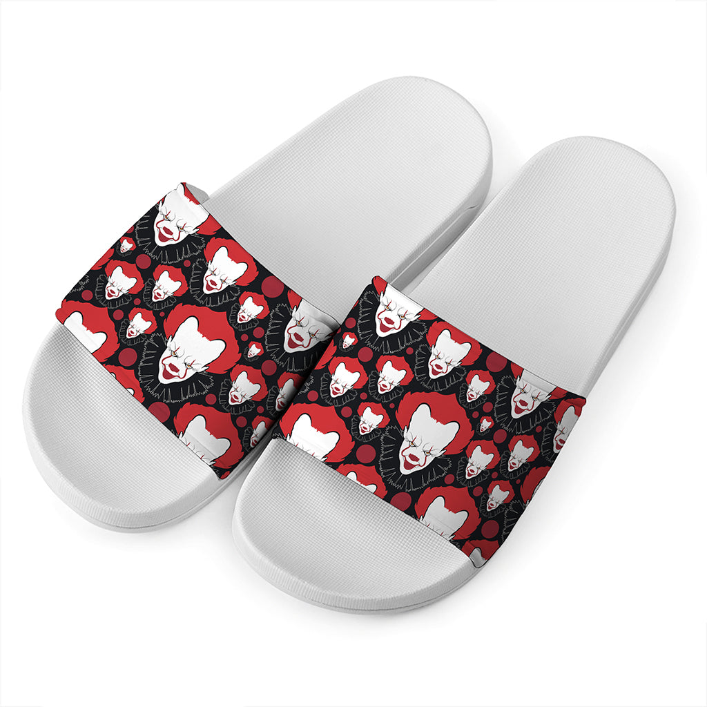 Halloween Scary Clown Pattern Print White Slide Sandals