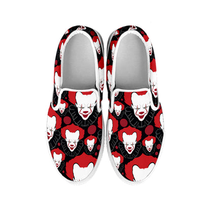 Halloween Scary Clown Pattern Print White Slip On Shoes