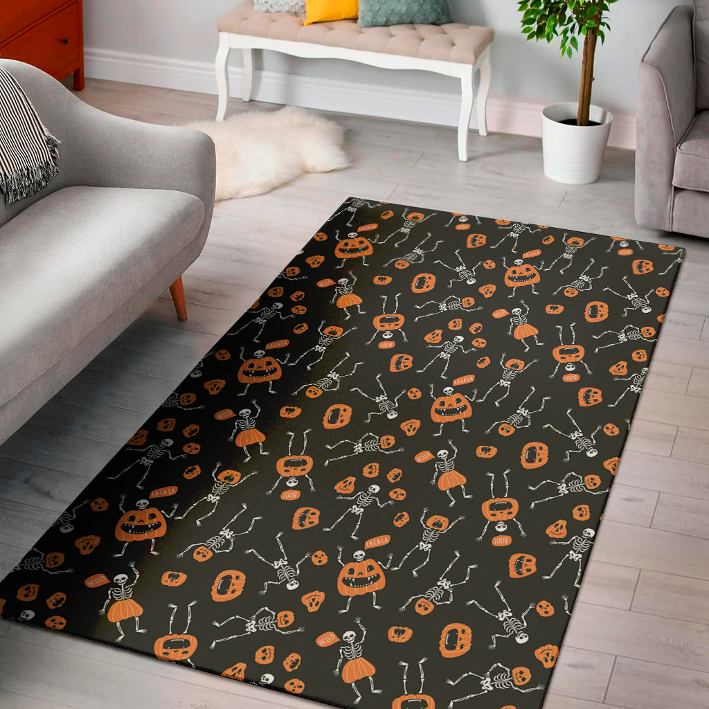 Halloween Skeleton And Pumpkin Print Area Rug