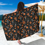 Halloween Skeleton And Pumpkin Print Beach Sarong Wrap