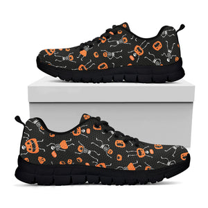 Halloween Skeleton And Pumpkin Print Black Sneakers