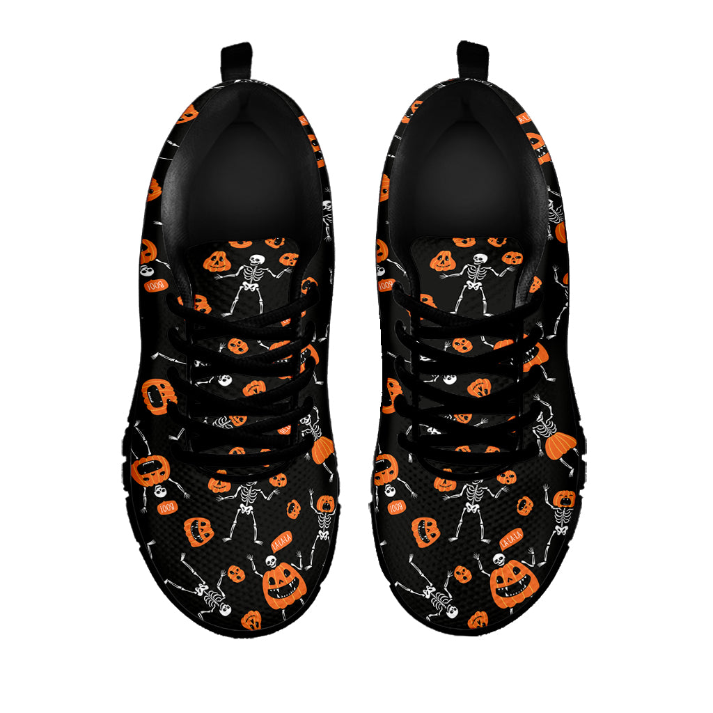 Halloween Skeleton And Pumpkin Print Black Sneakers