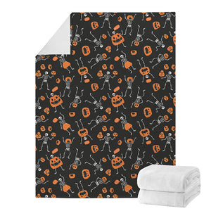 Halloween Skeleton And Pumpkin Print Blanket