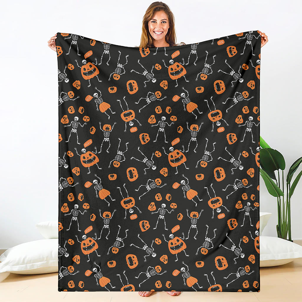 Halloween Skeleton And Pumpkin Print Blanket