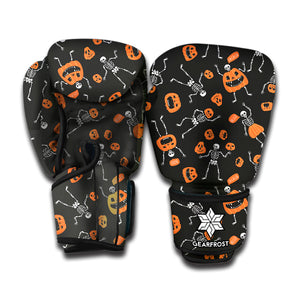 Halloween Skeleton And Pumpkin Print Boxing Gloves