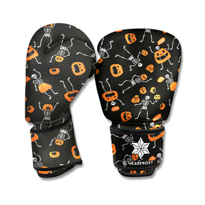 Halloween Skeleton And Pumpkin Print Boxing Gloves