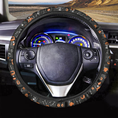 Halloween Skeleton And Pumpkin Print Car Steering Wheel Cover