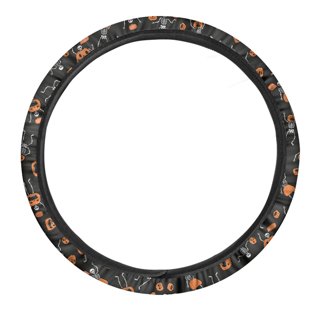 Halloween Skeleton And Pumpkin Print Car Steering Wheel Cover