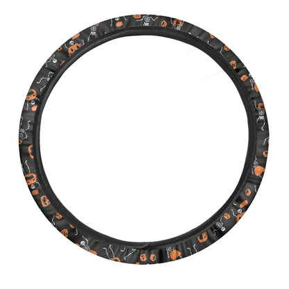 Halloween Skeleton And Pumpkin Print Car Steering Wheel Cover