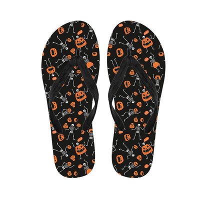 Halloween Skeleton And Pumpkin Print Flip Flops