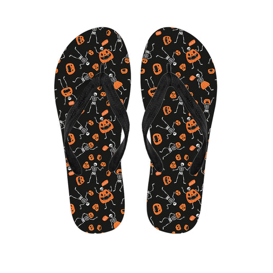Halloween Skeleton And Pumpkin Print Flip Flops
