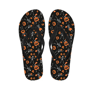 Halloween Skeleton And Pumpkin Print Flip Flops