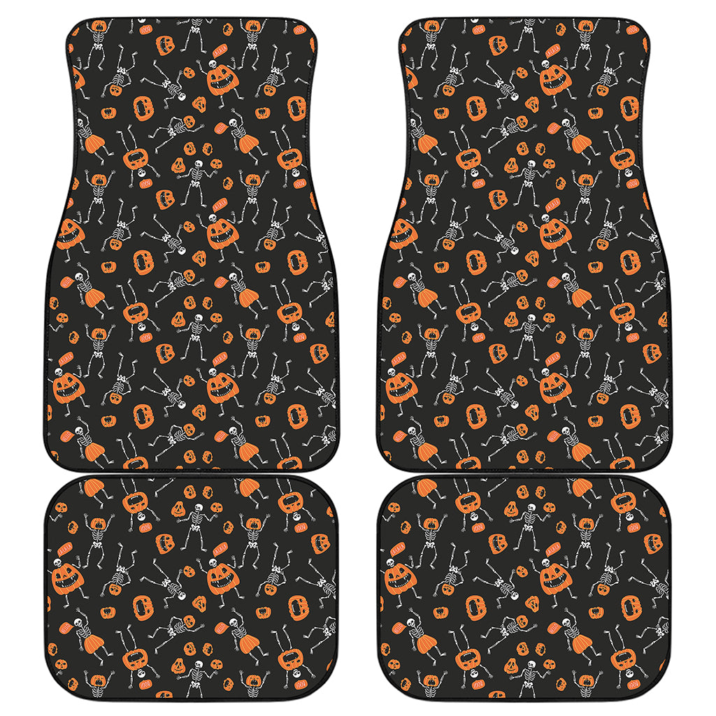 Halloween Skeleton And Pumpkin Print Front and Back Car Floor Mats