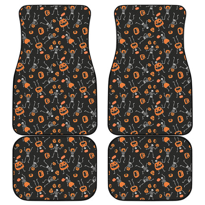 Halloween Skeleton And Pumpkin Print Front and Back Car Floor Mats