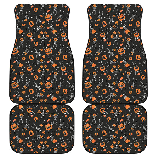 Halloween Skeleton And Pumpkin Print Front and Back Car Floor Mats