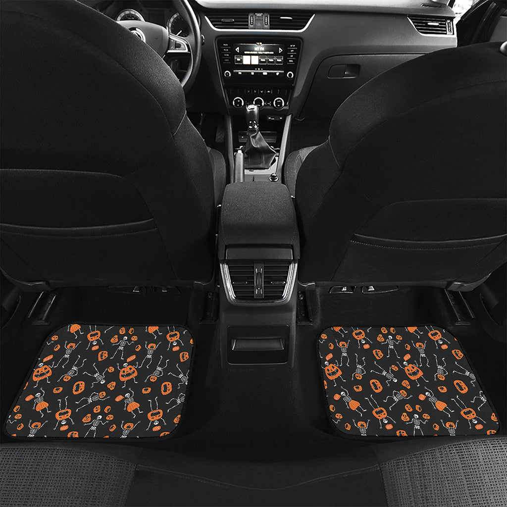Halloween Skeleton And Pumpkin Print Front and Back Car Floor Mats