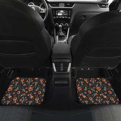 Halloween Skeleton And Pumpkin Print Front and Back Car Floor Mats