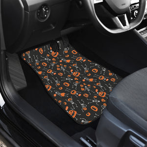 Halloween Skeleton And Pumpkin Print Front and Back Car Floor Mats