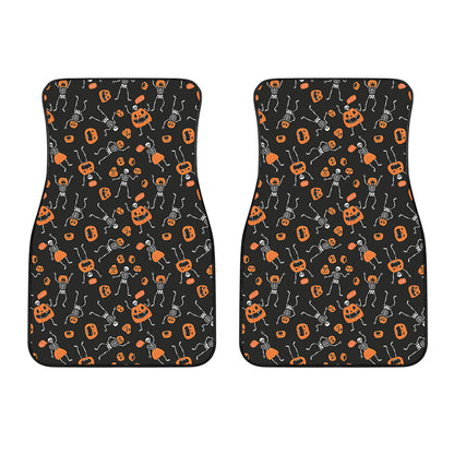 Halloween Skeleton And Pumpkin Print Front Car Floor Mats