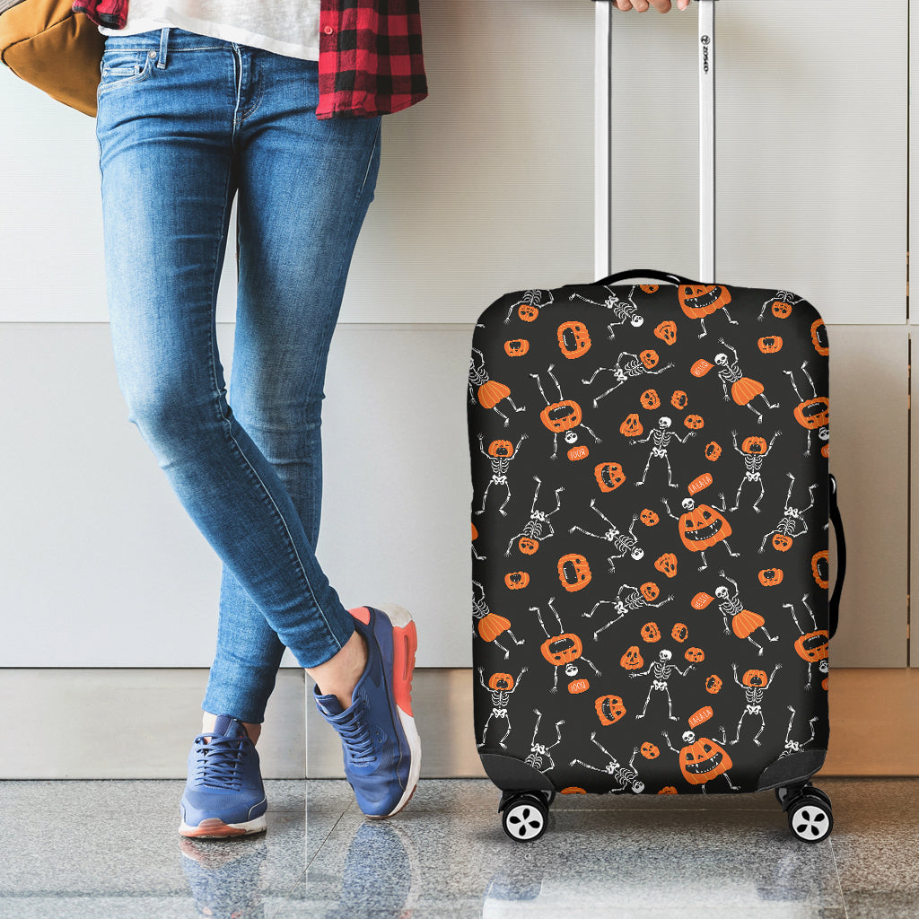 Halloween Skeleton And Pumpkin Print Luggage Cover