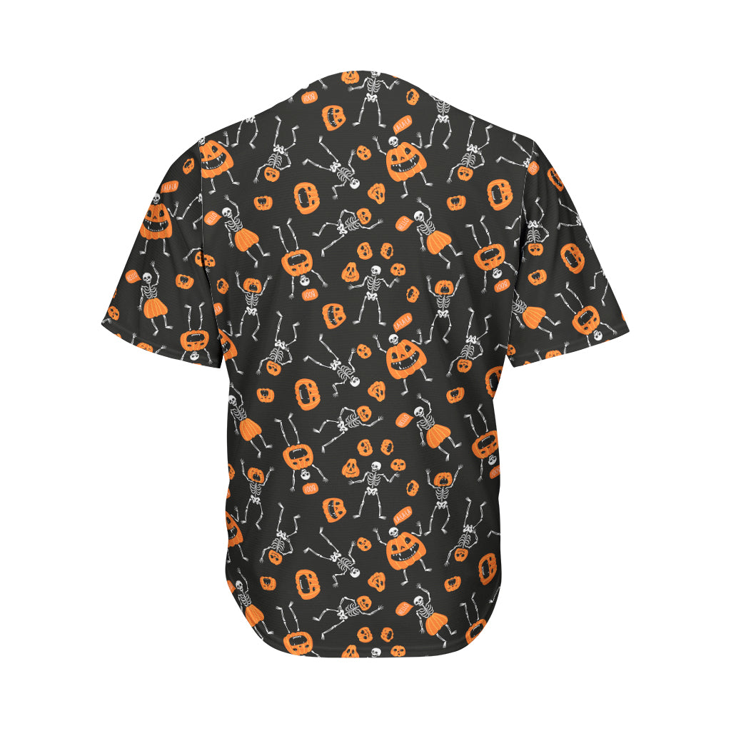 Halloween Skeleton And Pumpkin Print Men's Baseball Jersey