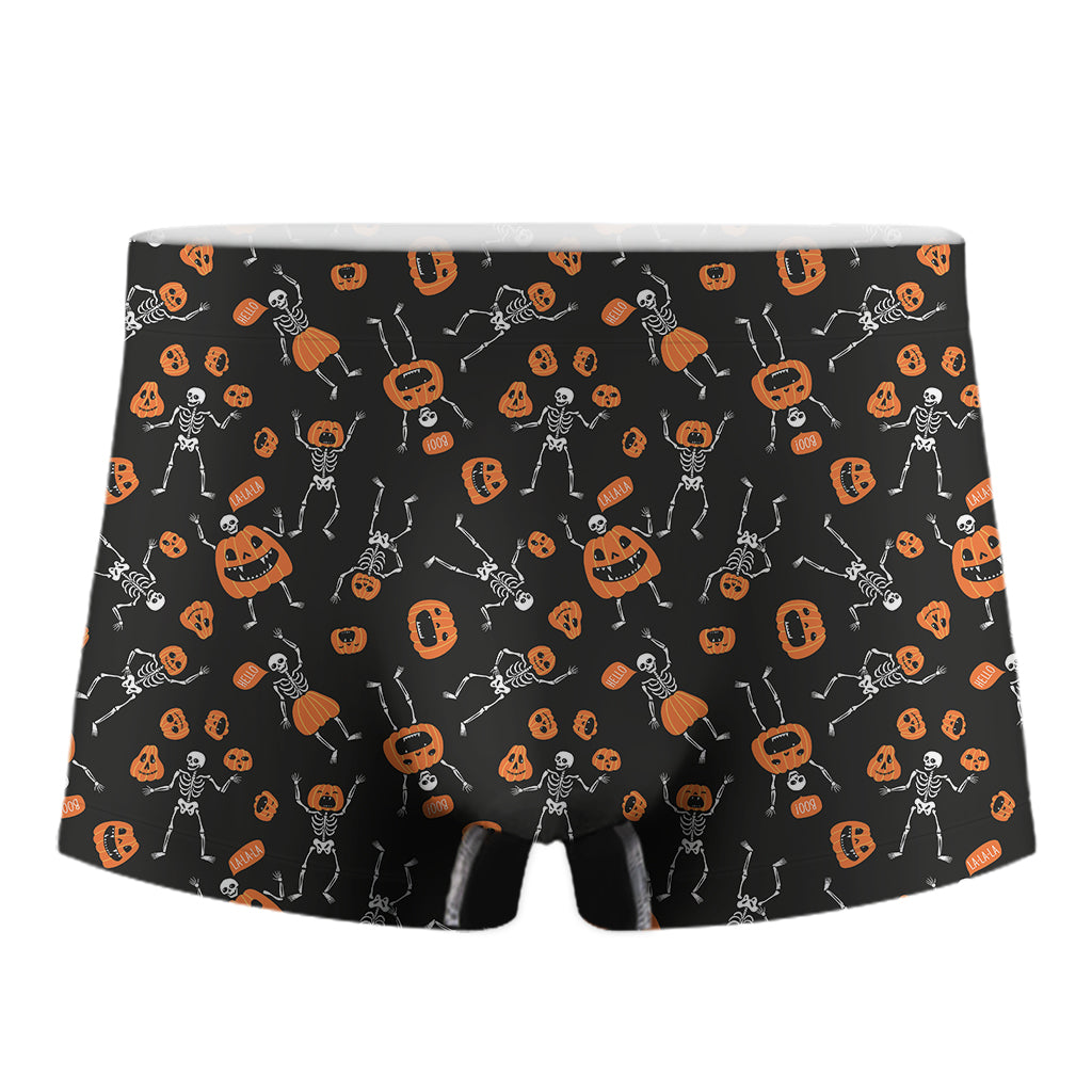 Halloween Skeleton And Pumpkin Print Men's Boxer Briefs