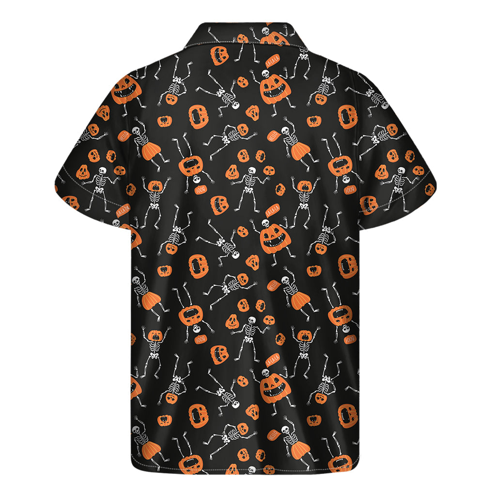 Halloween Skeleton And Pumpkin Print Men's Short Sleeve Shirt