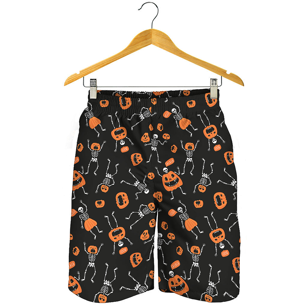 Halloween Skeleton And Pumpkin Print Men's Shorts