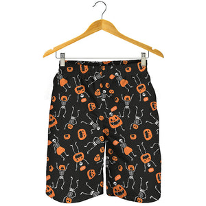 Halloween Skeleton And Pumpkin Print Men's Shorts