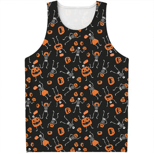 Halloween Skeleton And Pumpkin Print Men's Tank Top