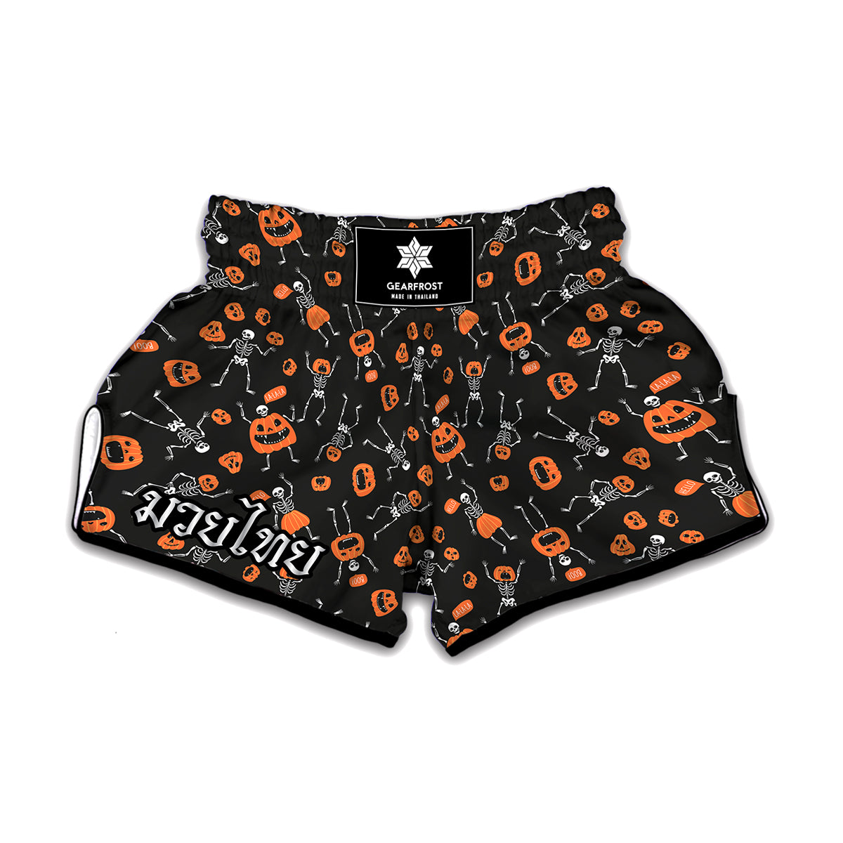 Halloween Skeleton And Pumpkin Print Muay Thai Boxing Shorts