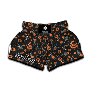 Halloween Skeleton And Pumpkin Print Muay Thai Boxing Shorts