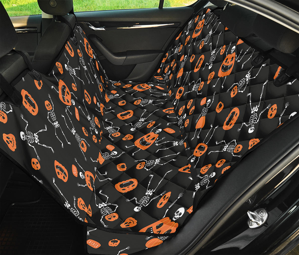 Halloween Skeleton And Pumpkin Print Pet Car Back Seat Cover