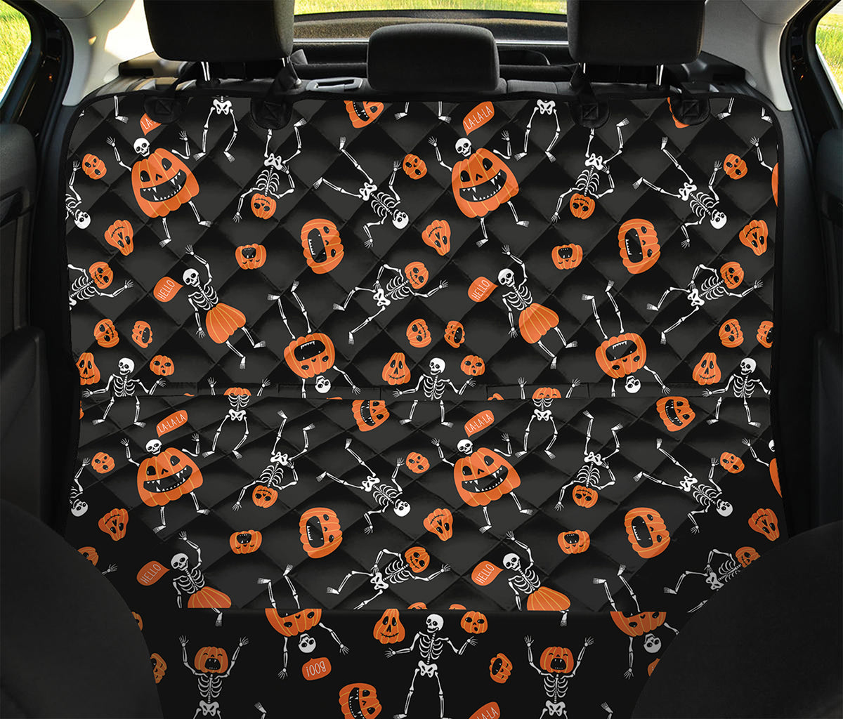 Halloween Skeleton And Pumpkin Print Pet Car Back Seat Cover