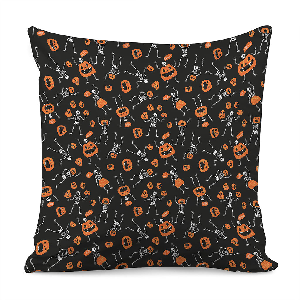Halloween Skeleton And Pumpkin Print Pillow Cover