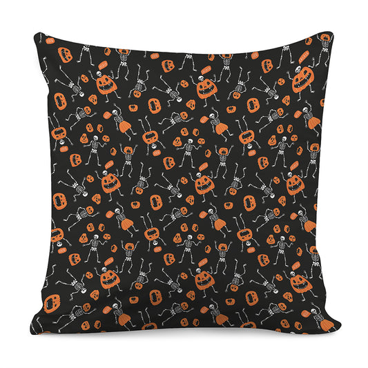 Halloween Skeleton And Pumpkin Print Pillow Cover