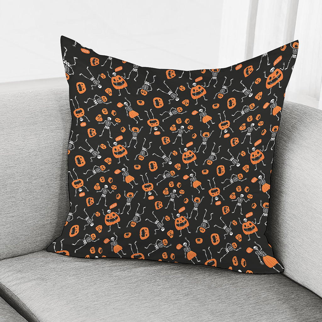Halloween Skeleton And Pumpkin Print Pillow Cover