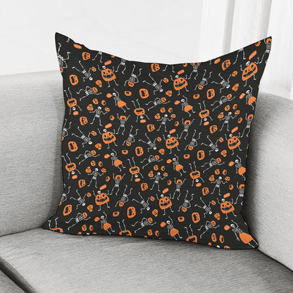 Halloween Skeleton And Pumpkin Print Pillow Cover