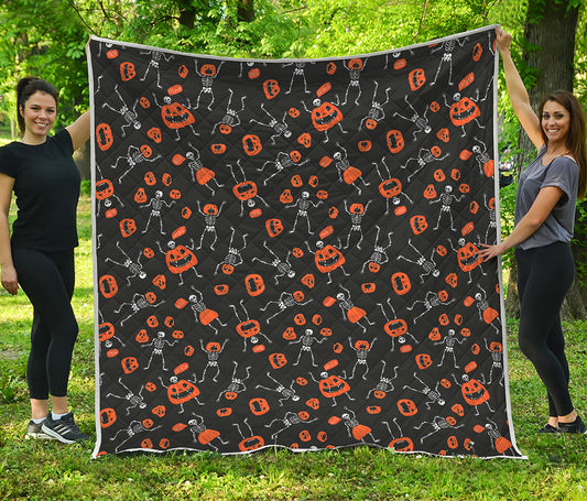 Halloween Skeleton And Pumpkin Print Quilt