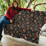Halloween Skeleton And Pumpkin Print Quilt