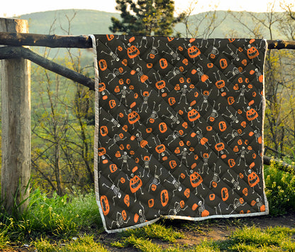 Halloween Skeleton And Pumpkin Print Quilt