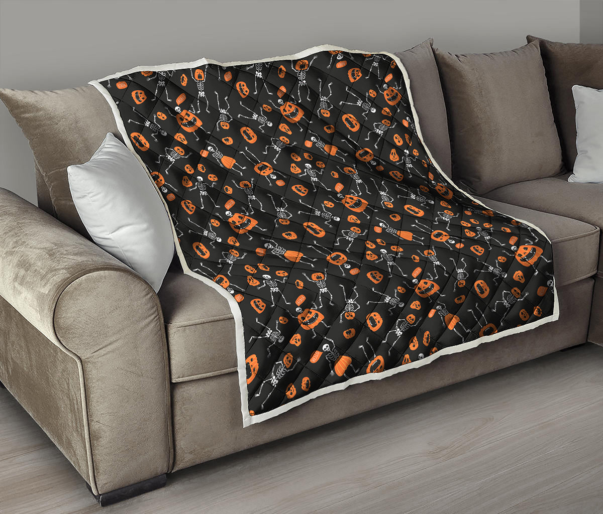 Halloween Skeleton And Pumpkin Print Quilt