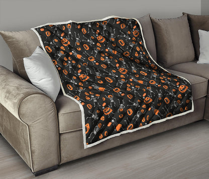Halloween Skeleton And Pumpkin Print Quilt