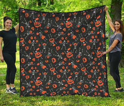 Halloween Skeleton And Pumpkin Print Quilt